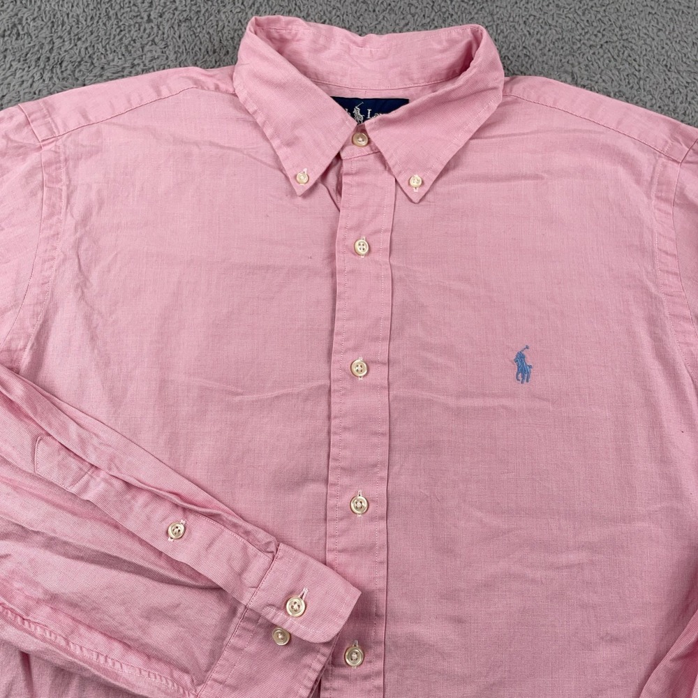 VTG Ralph Lauren Shirt Mens 16 34/35 Pink Classic Fit Button Down Long Sleeve
